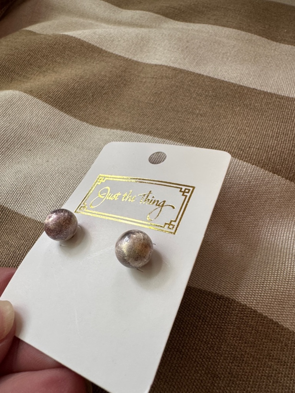 Metallic Pearl Stud Earrings - Iridescent Pink and Silver